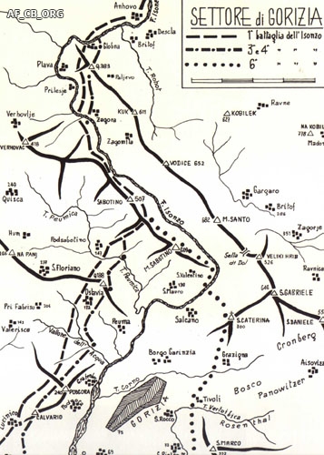 Fig. 3 – Mappa del settore del fronte Isontino dove combattè Aurelio Villa