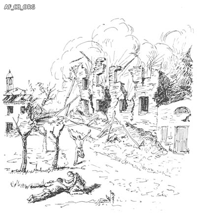 Rappresentazione dell'eccidio di Villa Rossi in un disegno di Fausto Ferlini