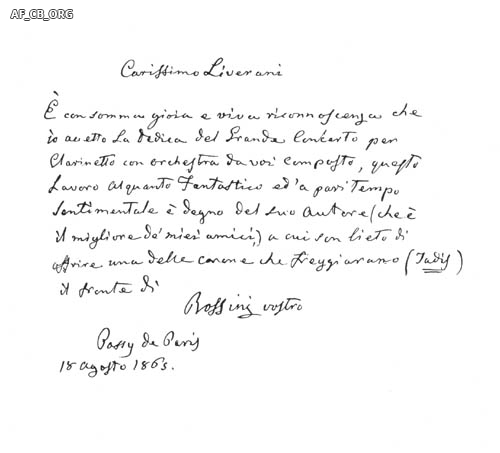 Lettera di Gioacchino Rossini a Domenico Liverani (28441 byte)